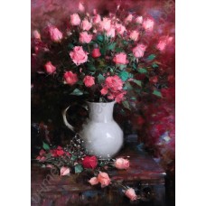 Натюрморт: розовые розы, выполненный маслом на холсте